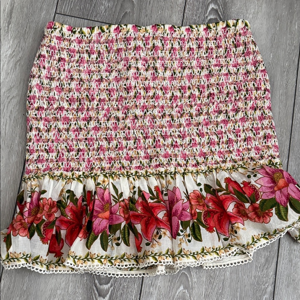 FARM RIO Floral Pink Smocked Ruffle Skirt new no tags size medium - Picture 3 of 5
